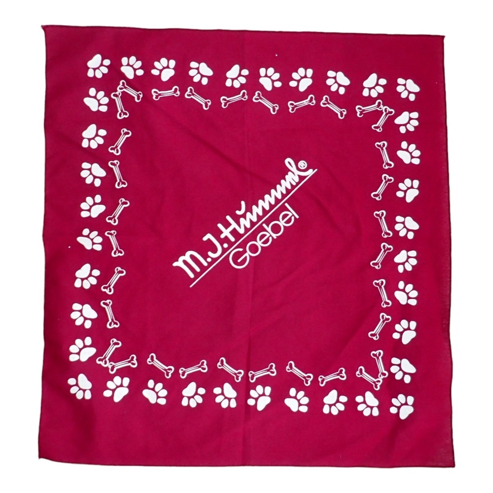 M.J. Hummel Goebel Dog Paw Bone Print Maroon Cotton Scarf 20" Square Vintage New